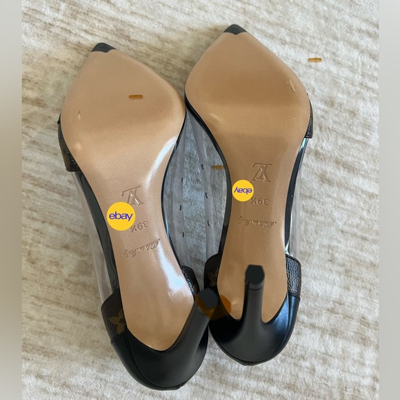 Louis Vuitton Black Leather & Monogram Pointed Pumps size 39.5 new - Picture 3 of 3